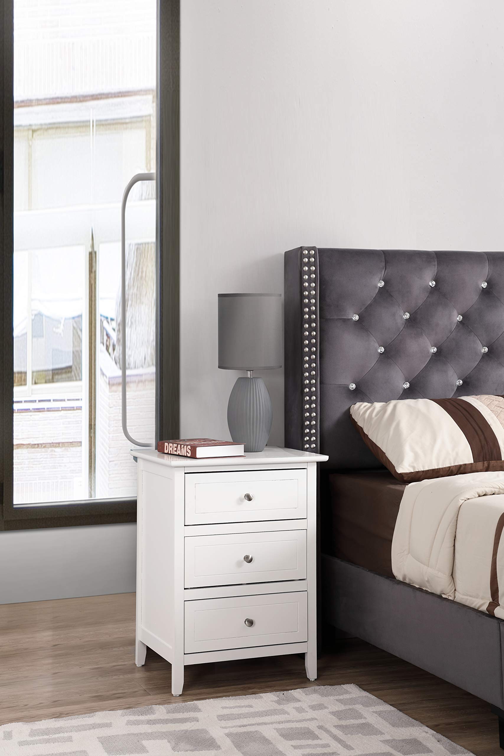 Glory Furniture Daniel Nightstand with Drawer - Modern White Bedside Table for Bedroom, G1317-N-90 - Perfect for Small Spaces & Apartment Living