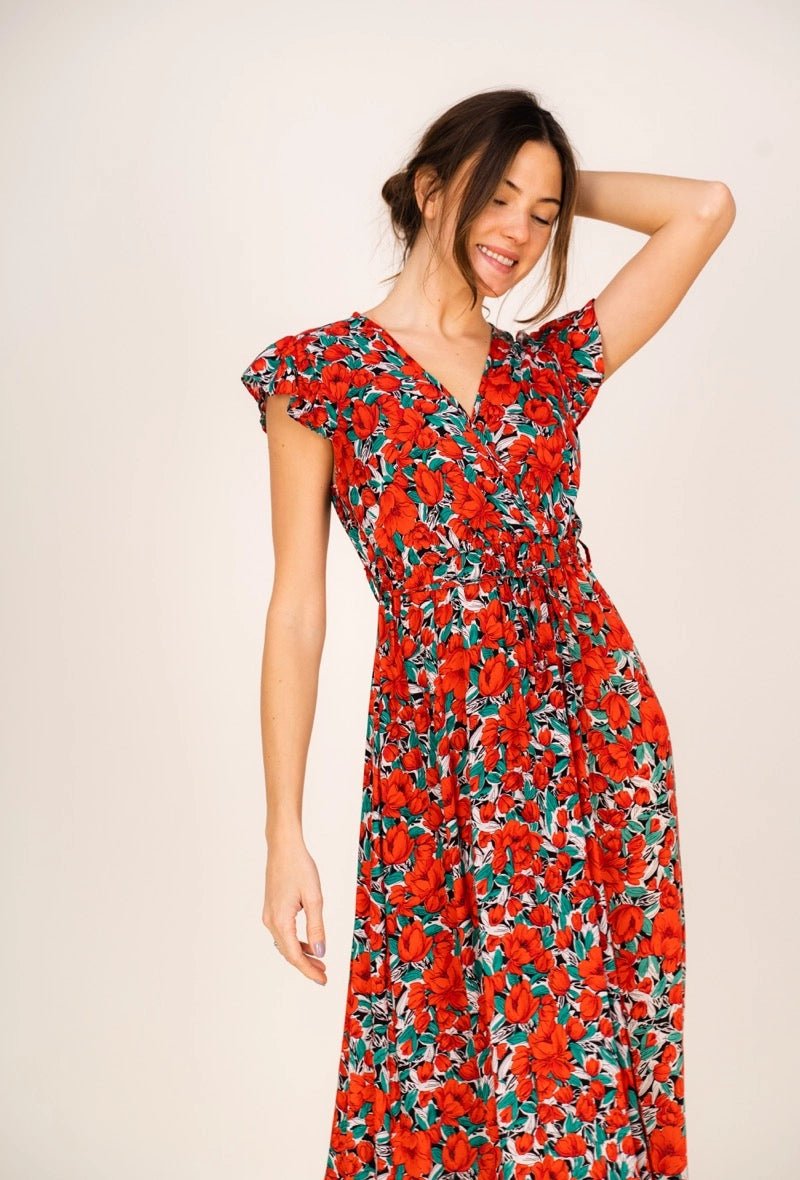 Elegant Andrea Long Floral Red Robe - Soft, Feminine & Breathable for Women | Perfect for Spa, Lounging & Relaxation at Home