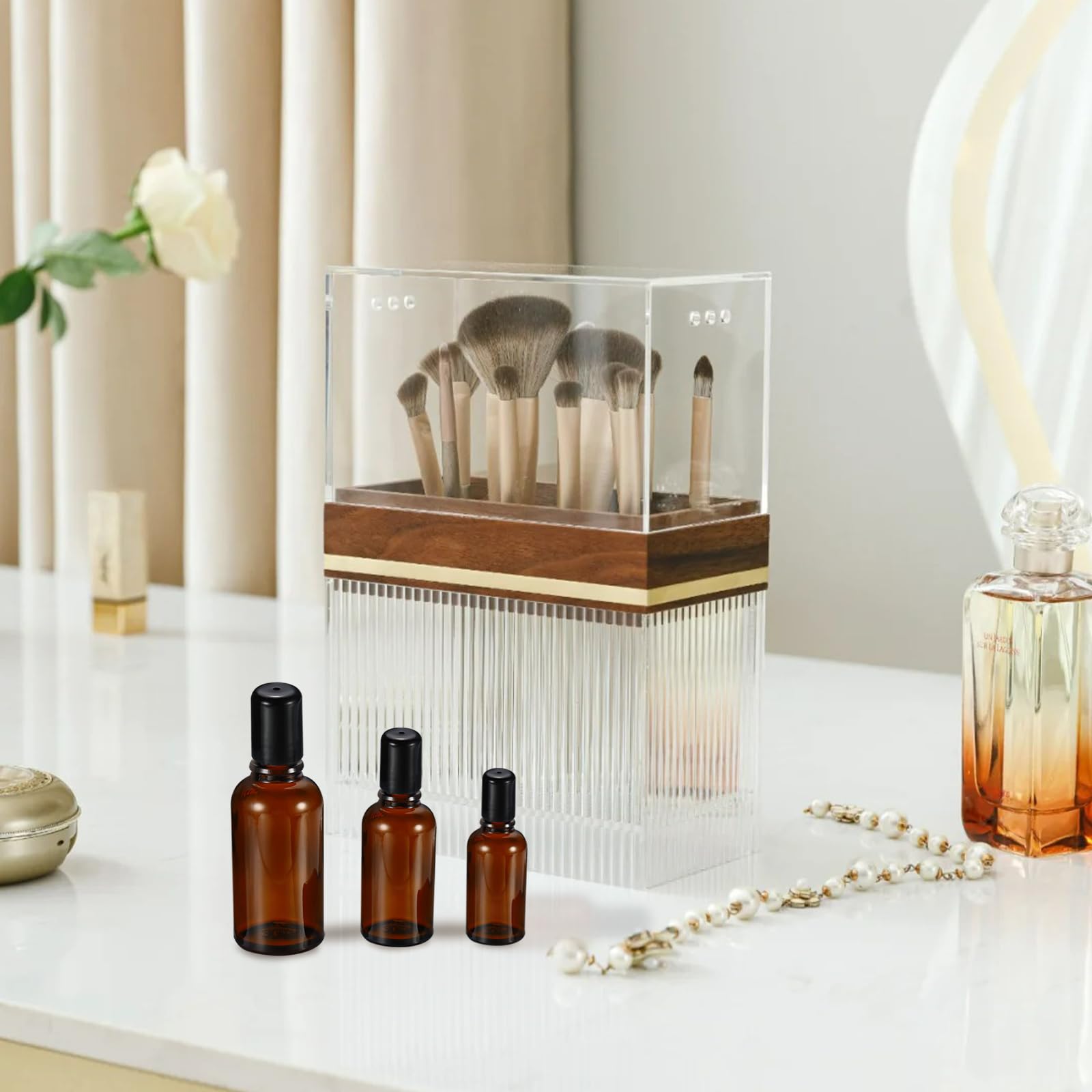 30ML Essential Oil Roller Bottles - 4 Pack Amber Glass Roll On Bottles with Stainless Steel Roller Balls for Perfume, Aromatherapy & DIY Blends - Includes Opener, Funnel & Dropper - Perfect for Travel, Gifts & Home Use