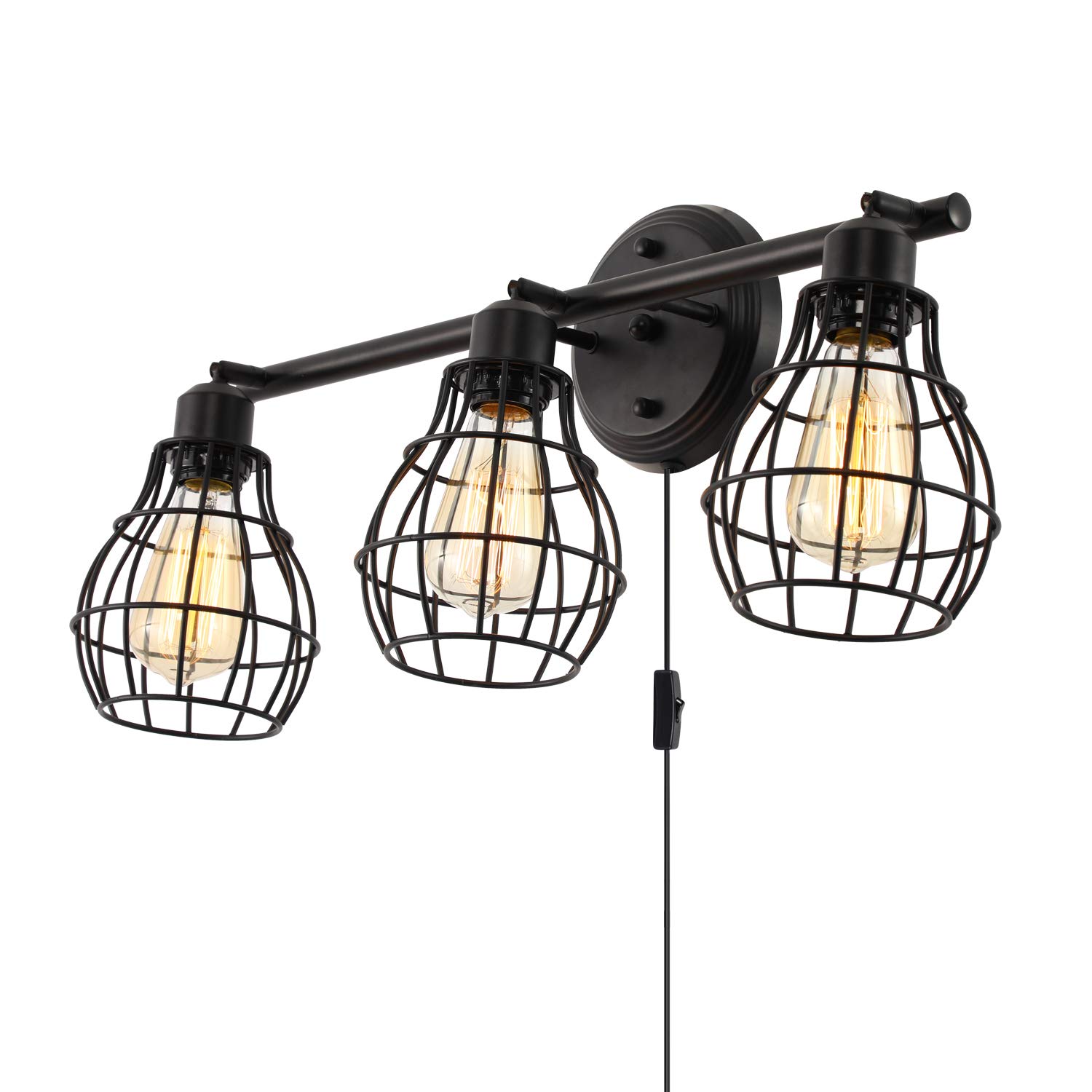 Stepeak Industrial Vanity Lights - Black Farmhouse Wall Sconces with Adjustable Lampshades & Removable Plug-in Cord - Bedroom Mirror Lighting, Foyer & Closet Wall Fixtures - Perfect for Home Decor, Makeup Vanity & Entryway Lighting