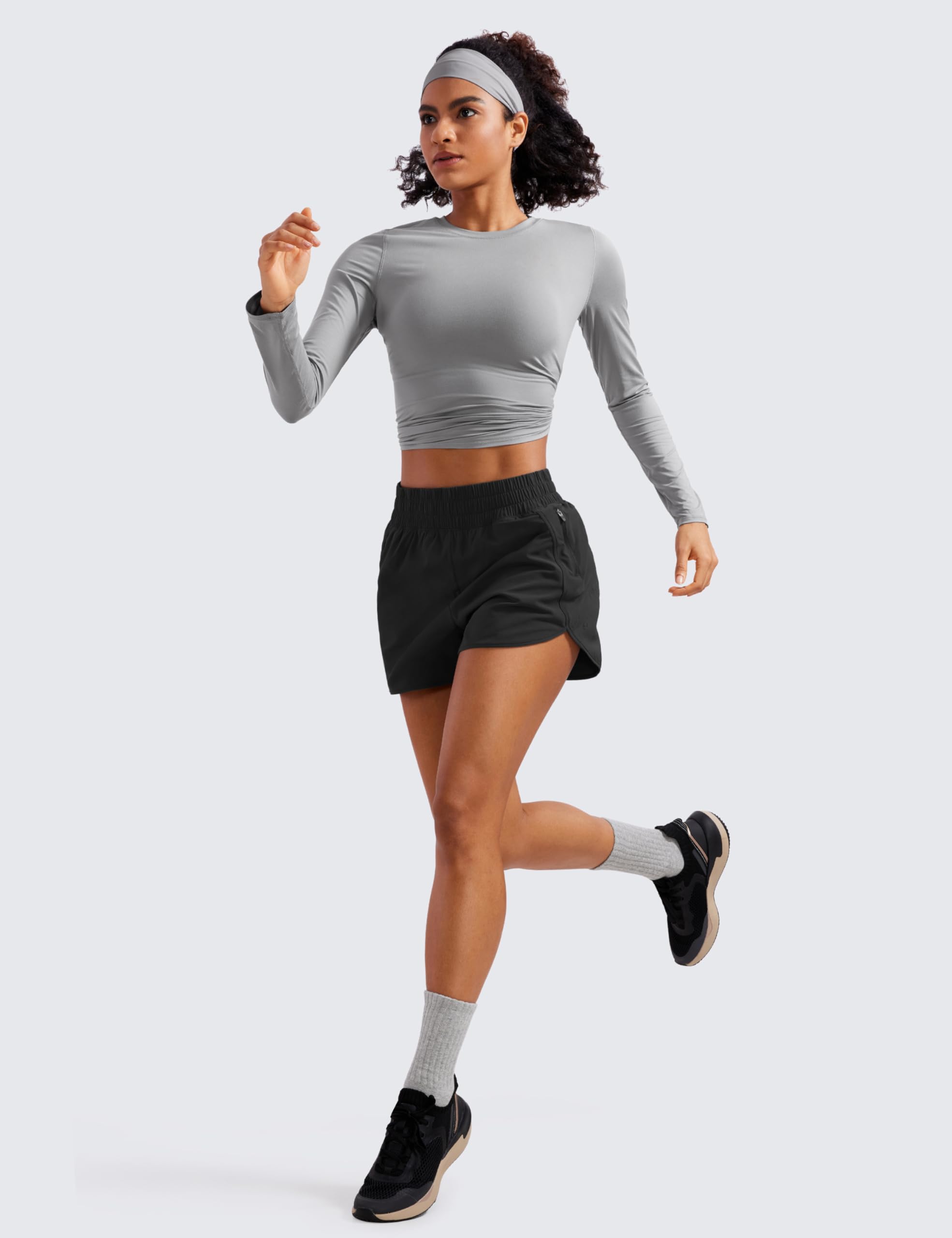 CRZ YOGA Women's High Waisted Running Shorts with Mesh Liner - 3 Inch Quick Dry Athletic Gym Shorts for Workout, Yoga & Track - Built-in Zip Pocket - Perfect for Running, Training & Active Lifestyle