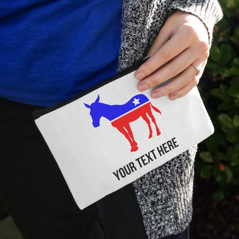 Personalized Custom 1 Line Democrat Donkey Cosmetic Bag - American Flag Makeup Pouch Organizer for Travel, Gym & Daily Essentials Storage (Gift Idea for Political Supporters)