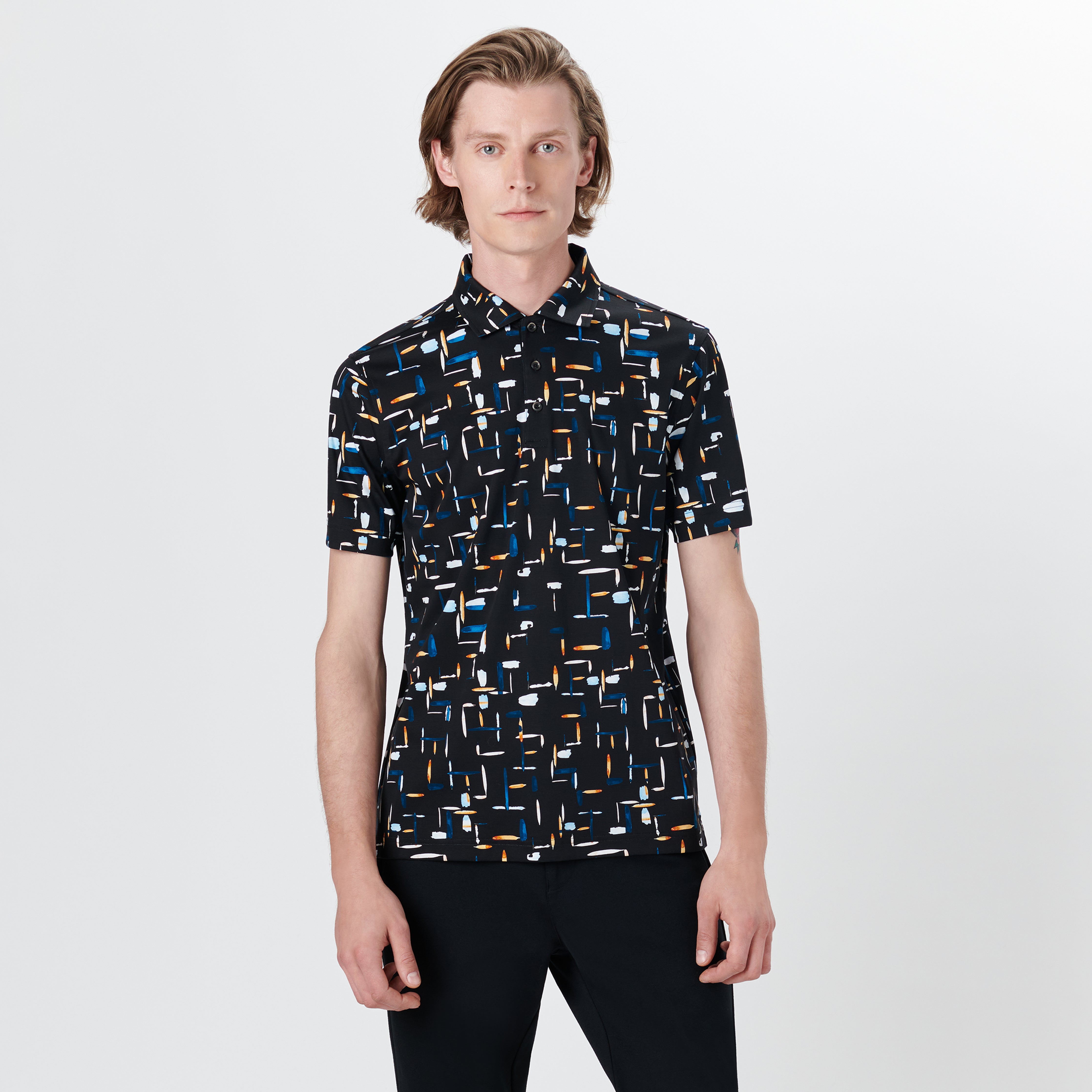 HENDRIX Paint Strokes Print Polo Shirt for Men - Stylish Casual & Business Wear - Perfect for Office, Golf, and Outdoor Activities