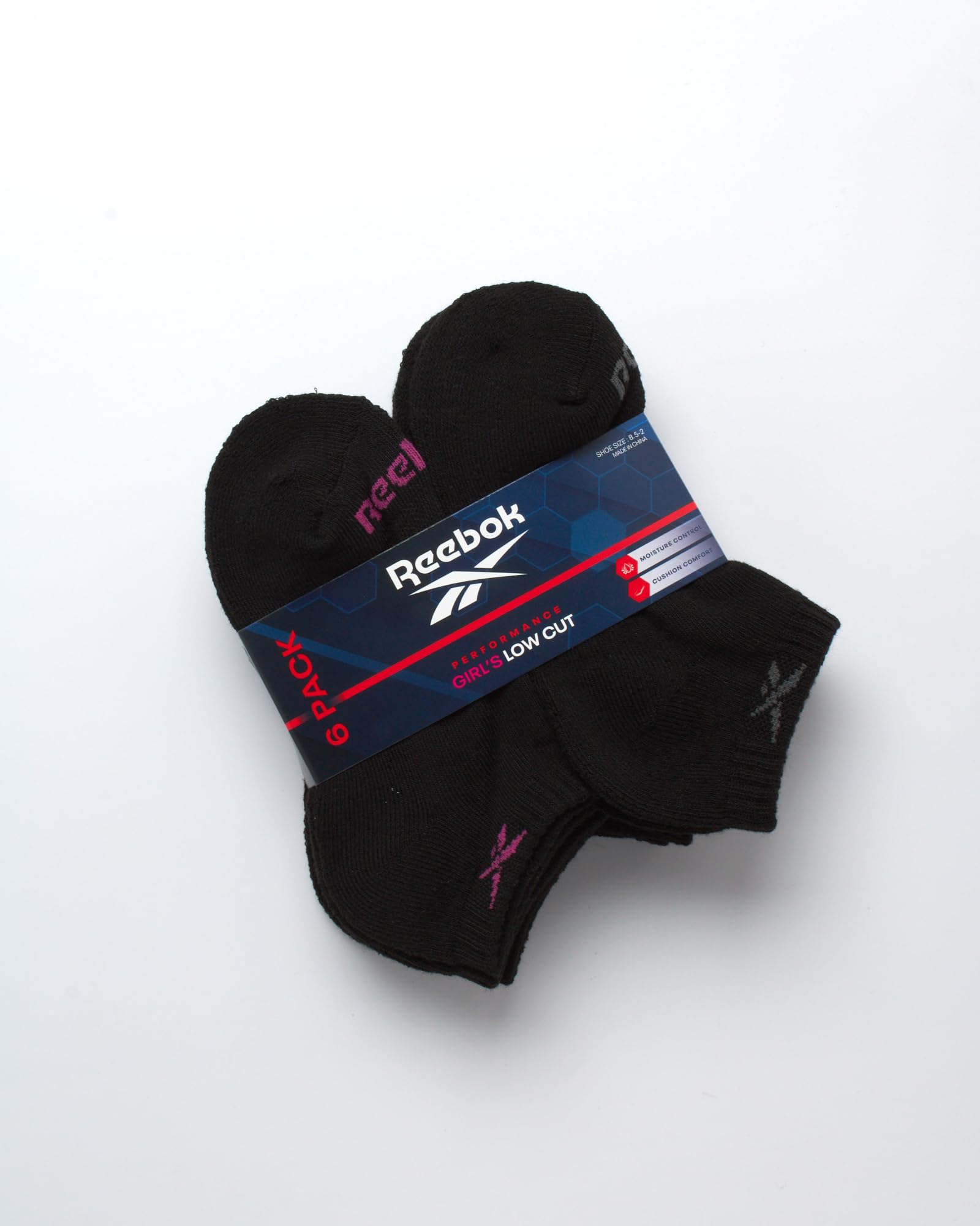 Reebok Girls' Low Cut No Show Socks 6-Pack - Performance Cushion Athletic Socks for Running, Tennis & School - Breathable Comfort for Active Kids
