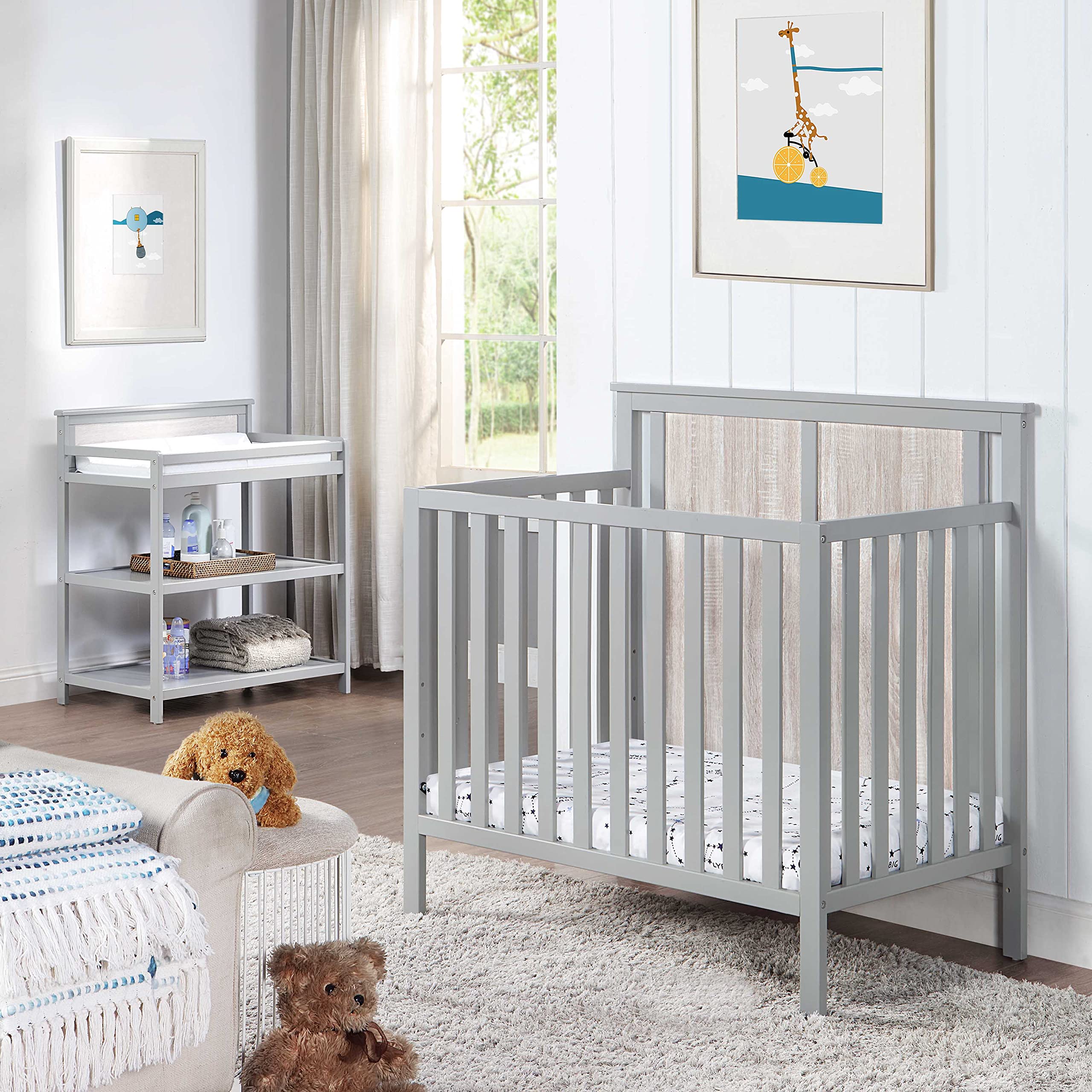 Connelly 3-in-1 Mini Crib with Mattress Pad | Gray & Rockport Gray Nursery Furniture | Perfect for Small Spaces, Guest Rooms & Travel