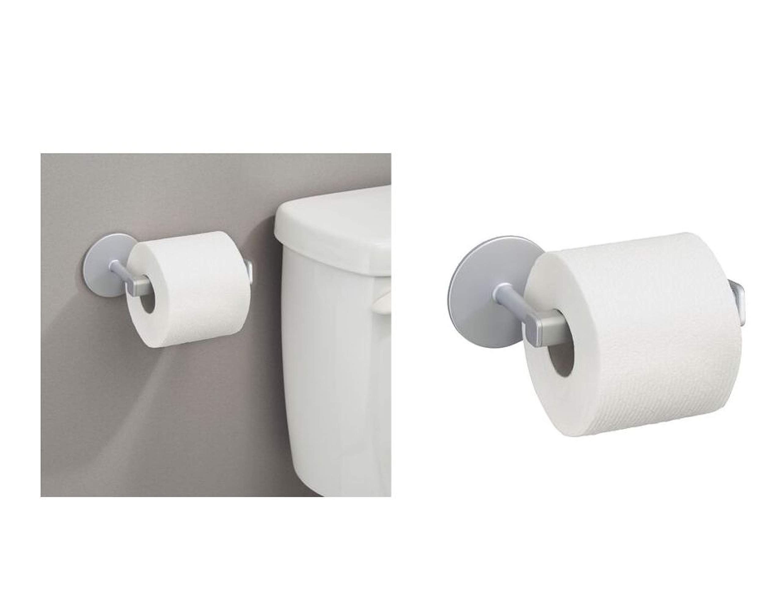InterDesign Metro Rustproof Aluminum Toilet Paper Holder - Self-Adhesive Bathroom Roll Dispenser, Silver - Perfect for Modern Homes & Small Bathrooms