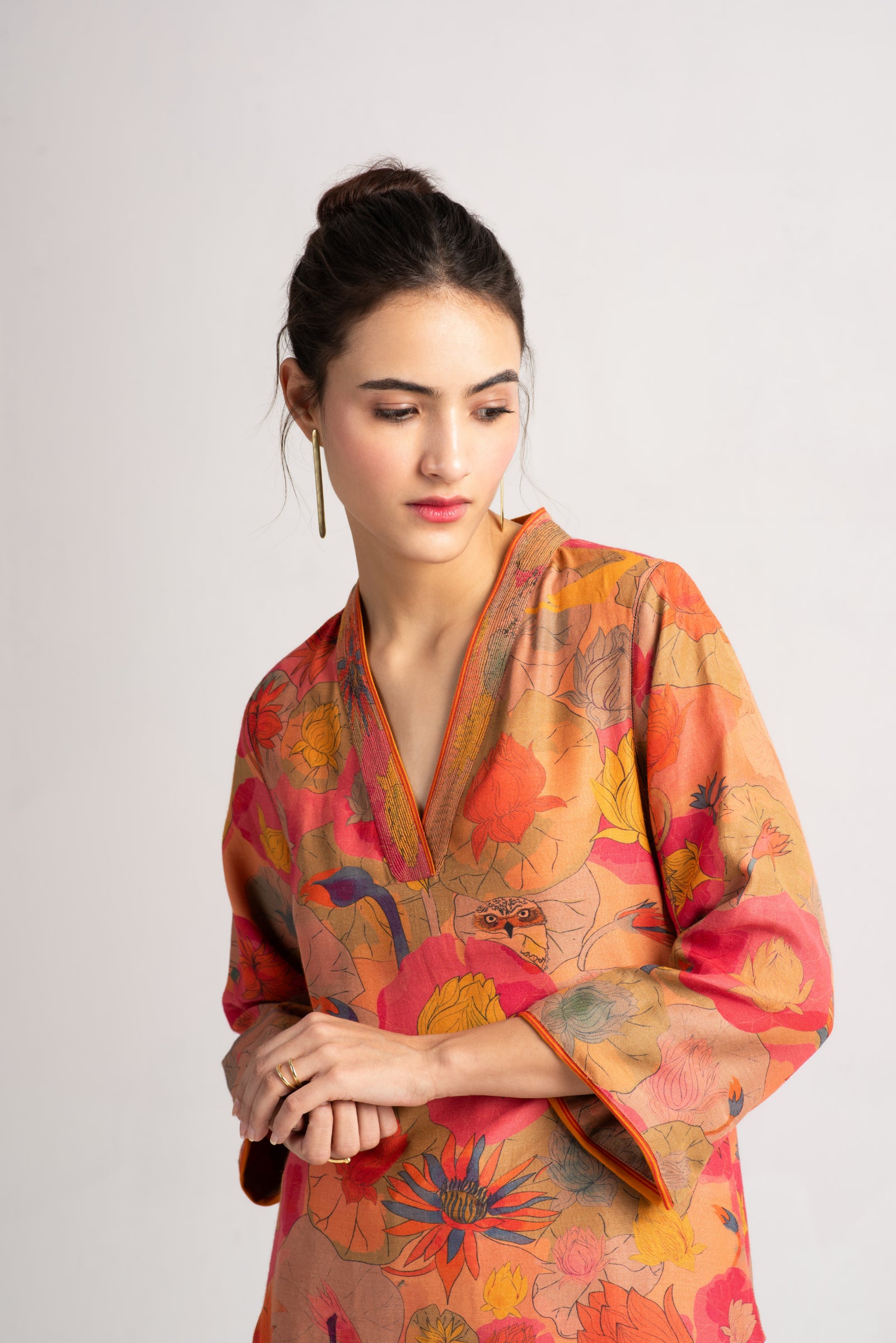 Elegant Damini Kurta in Muga Satin Grapefruit Color | Traditional Indian Women's Dress | Perfect for Festivals, Weddings & Cultural Events