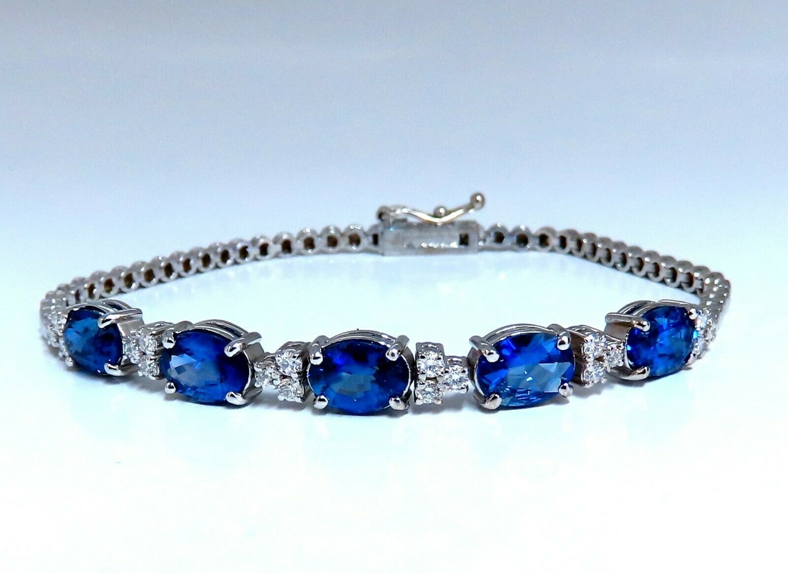 6.38ct Natural Vivid Royal Blue Round Sapphire Diamond Bracelet in 14K Gold - Elegant Jewelry for Weddings, Anniversaries & Special Occasions