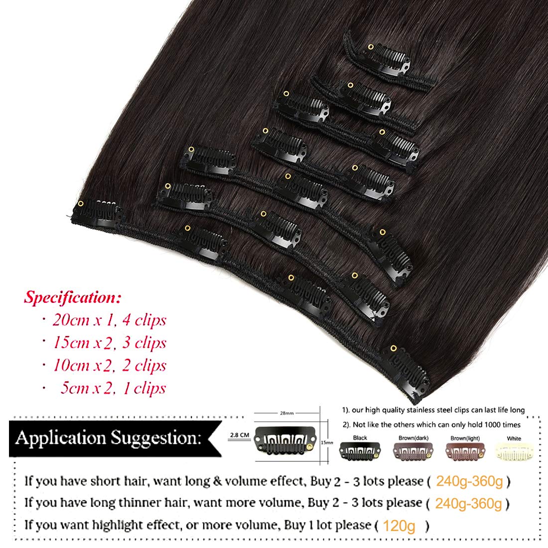 Clip in Hair Extensions 20 Inch Real Human Hair 7pcs 120g #1B Natural Black Thickened Straight - Perfect for Daily Styling, Parties & Special Occasions