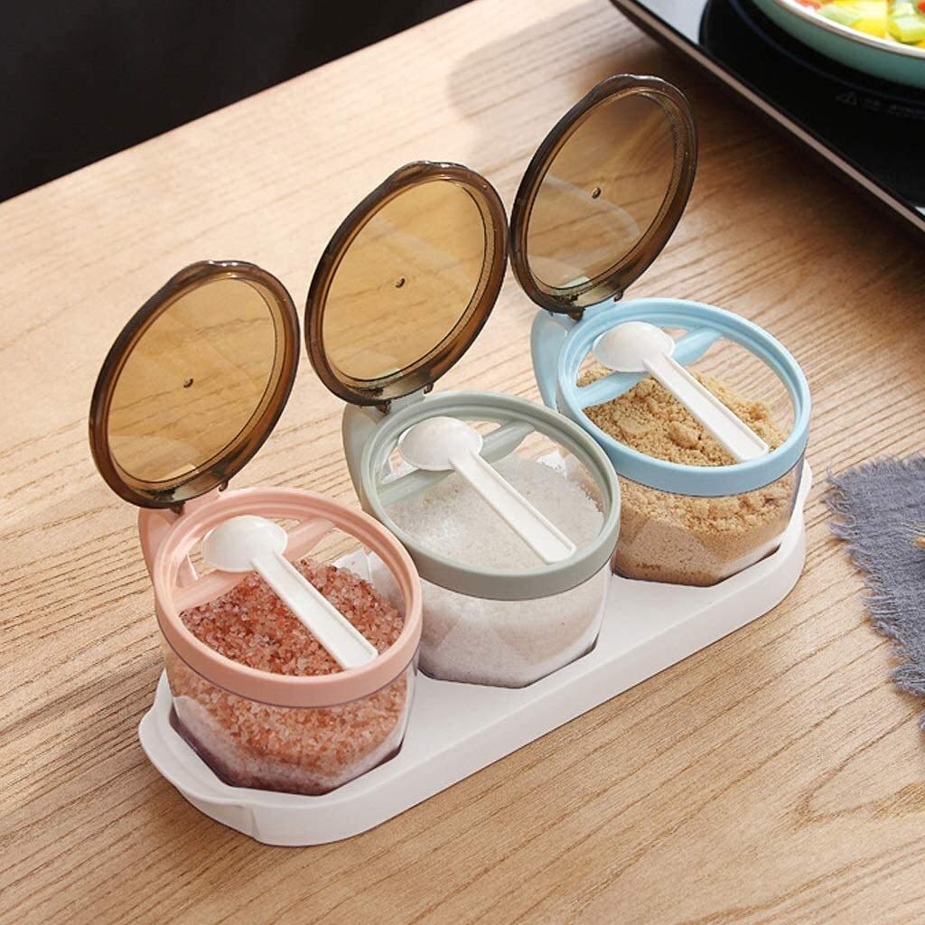 Clear Plastic Seasoning Rack Spice Storage Container with Lid and Spoon - 1 Piece Condiment Jar for Kitchen Organization - Perfect for Spices, Herbs, Salt, Pepper & Cooking Ingredients (Color: B)