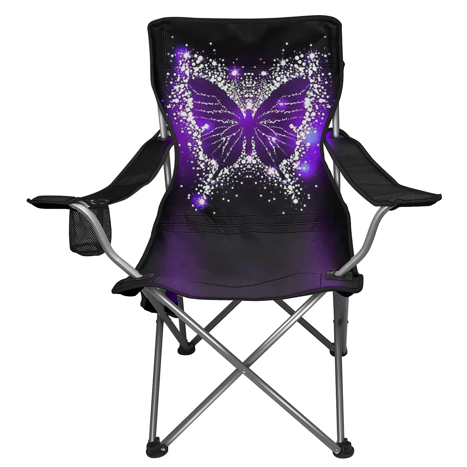 UNICEU Purple Bling Butterfly Pattern Folding Camping Chair - Portable High Back Backpack Chair for Women, Outdoor Travel, Beach, Picnic & Camping - Lightweight & Comfortable for Backyard, Concert & Festival Use