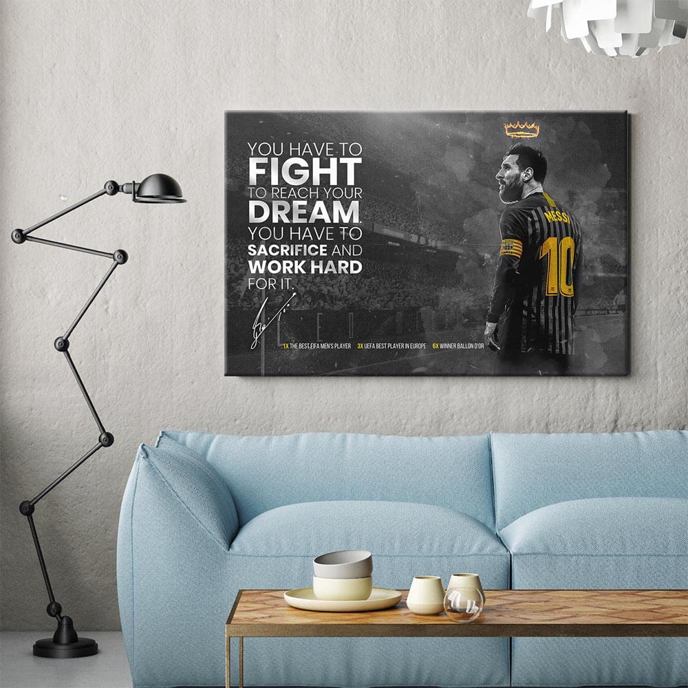 Lionel Messi Soccer Poster - Inspirational Football Quotes Canvas Wall Art for Bedroom, Office & Dorm Room Decor - Perfect Gift for Soccer Fans & Sports Lovers (Ideal for Game Room, Man Cave & Teen Boys' Room)