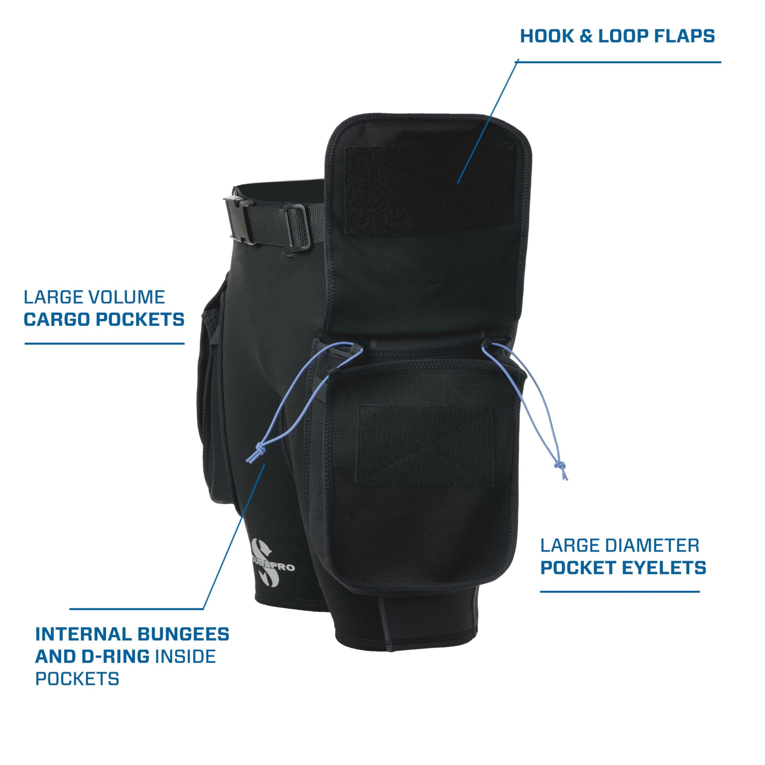 Scubapro Men's Hybrid Cargo Shorts 1mm Neoprene - Quick-Dry Swim & Dive Shorts for Scuba Diving, Snorkeling & Water Sports