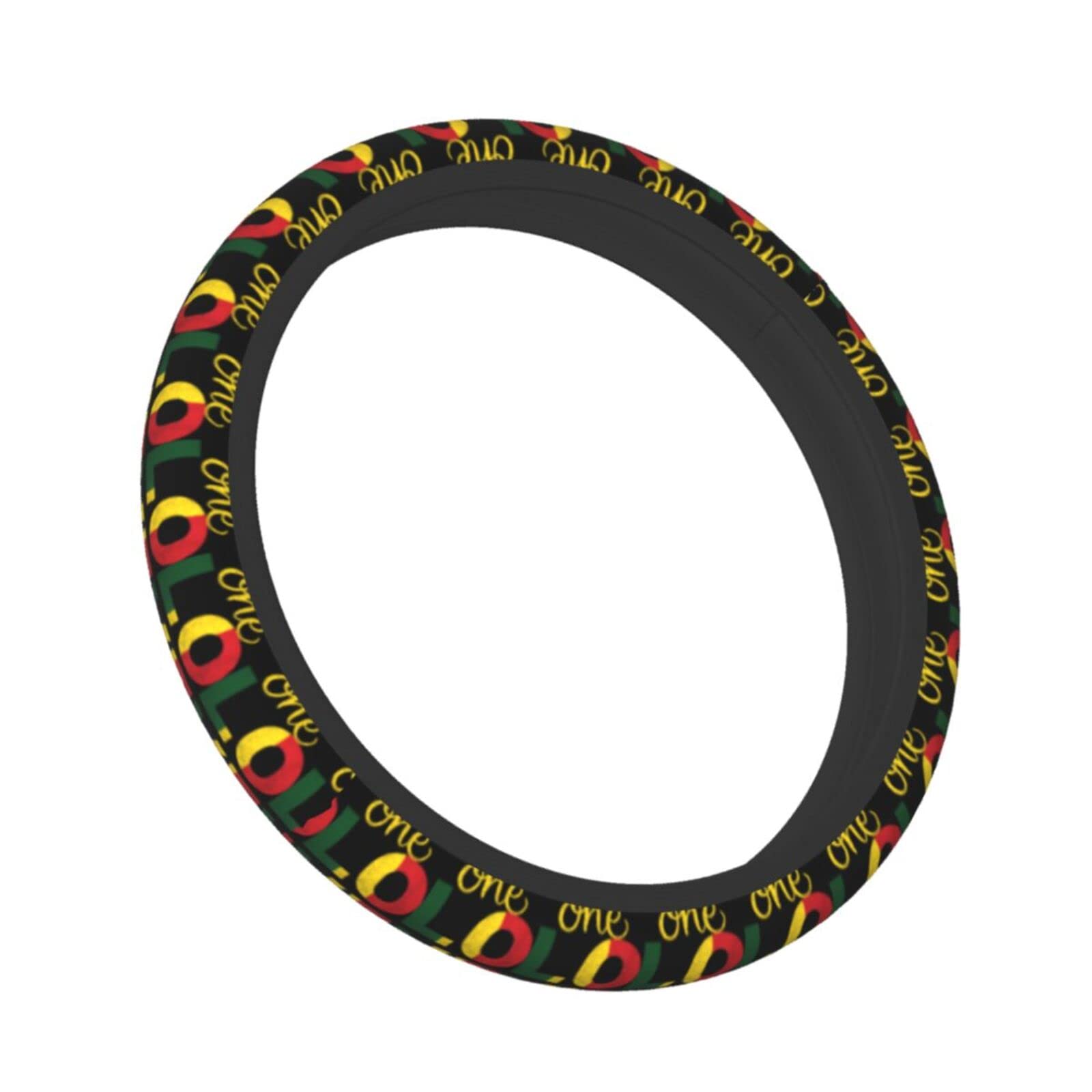 One Love Jamaican Rasta Reggae Anti-Slip Breathable Steering Wheel Cover - Universal Fit for 15 Inch Cars, SUVs & Pickup Trucks - Perfect for Road Trips, Commuting & Rasta-Themed Car Decor
