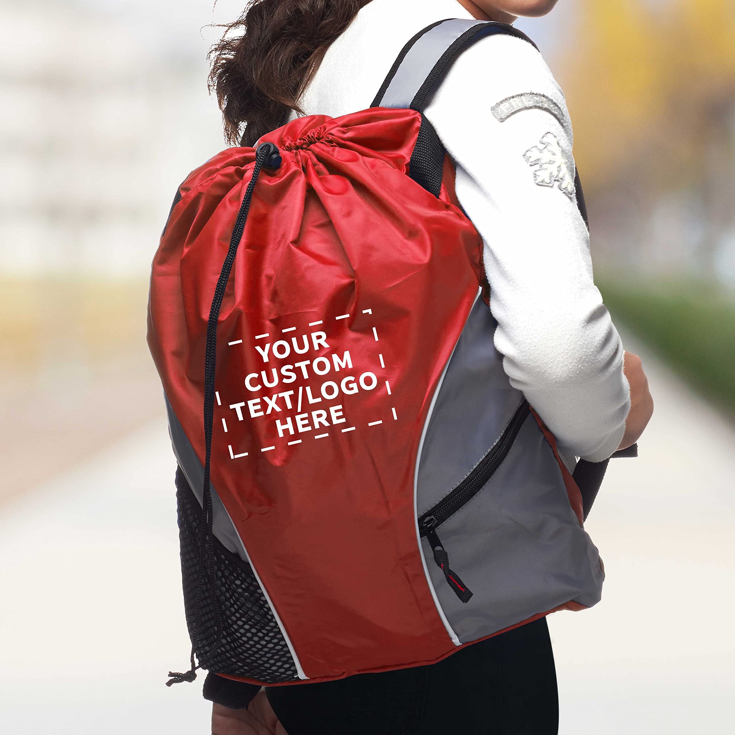 Custom Sporter Drawstring Backpacks - Set of 12 Bulk Pack, Personalized Cinch Bag for Gym, Travel & Sports | Lightweight Unisex Backpack in Red | Perfect for School, Workouts & Outdoor Activities