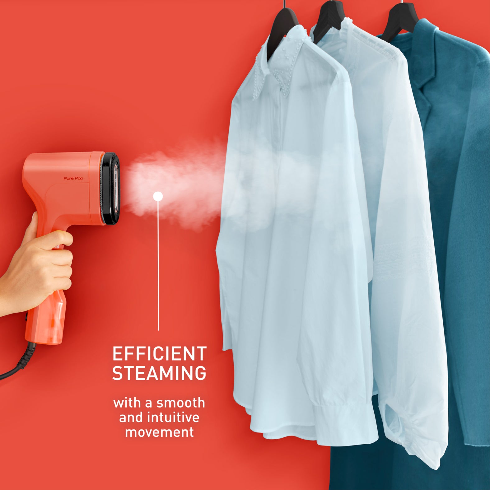Tefal Pure Pop DT2022 Handheld Garment Steamer - Portable Travel Clothes Steamer for Wrinkle Removal - Perfect for Home, Office & Travel (Watermelon Color)