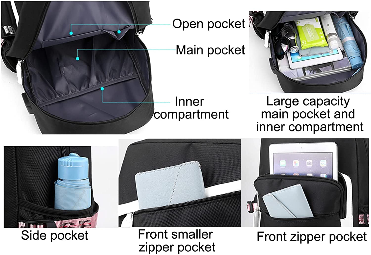 Cute Anime Dog Backpack for Women & Girls - Lightweight Travel Laptop Backpack with USB Charging Port - Perfect for School, College, Work, Travel & Daily Use