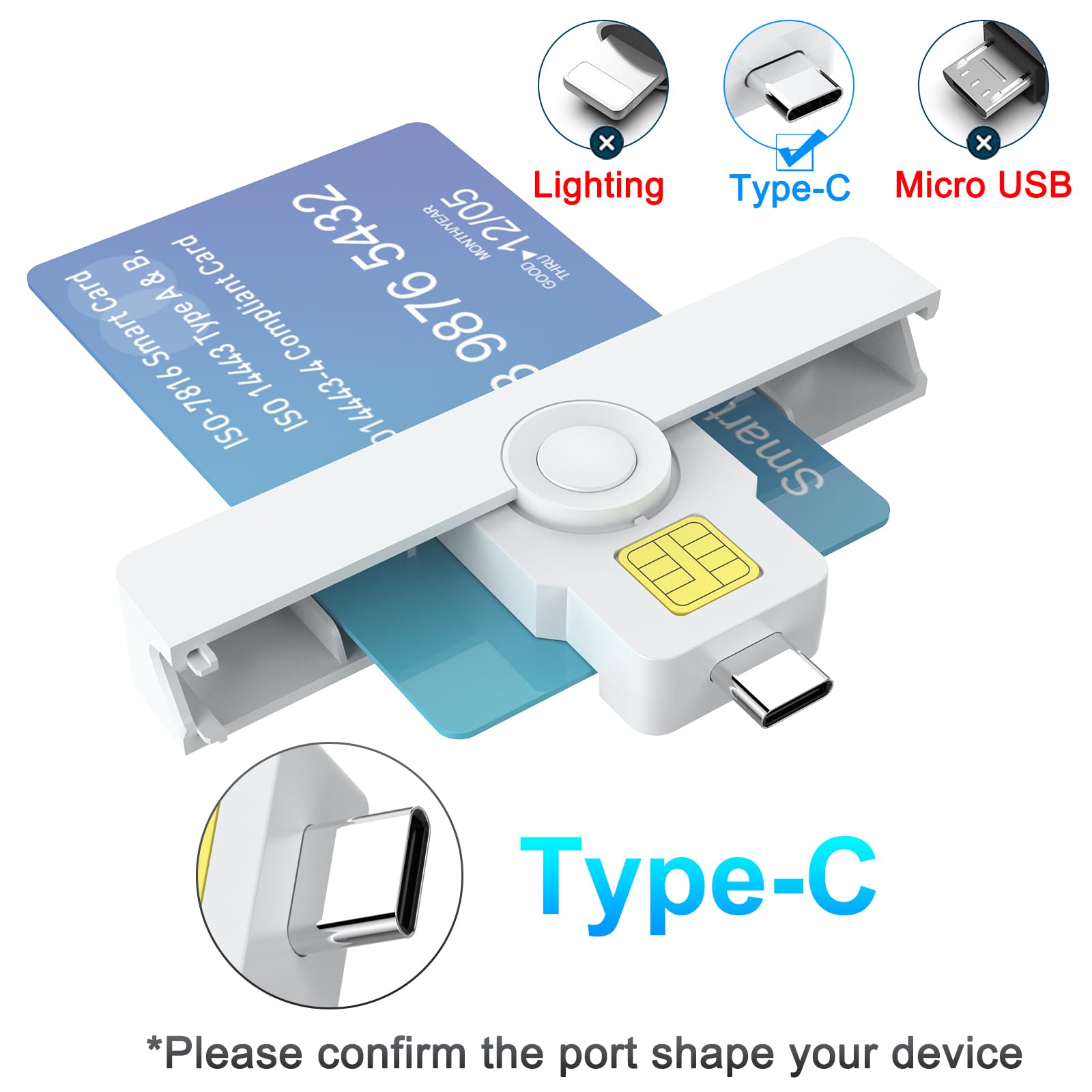 Military-Grade USB C CAC Reader - Smart Card Reader for DOD Common Access CAC, Mini Fold ID, Debit & Credit Cards | Compatible with Windows, Mac, Linux & Android (Type C) | Secure Access for Government, Banking & Enterprise Use