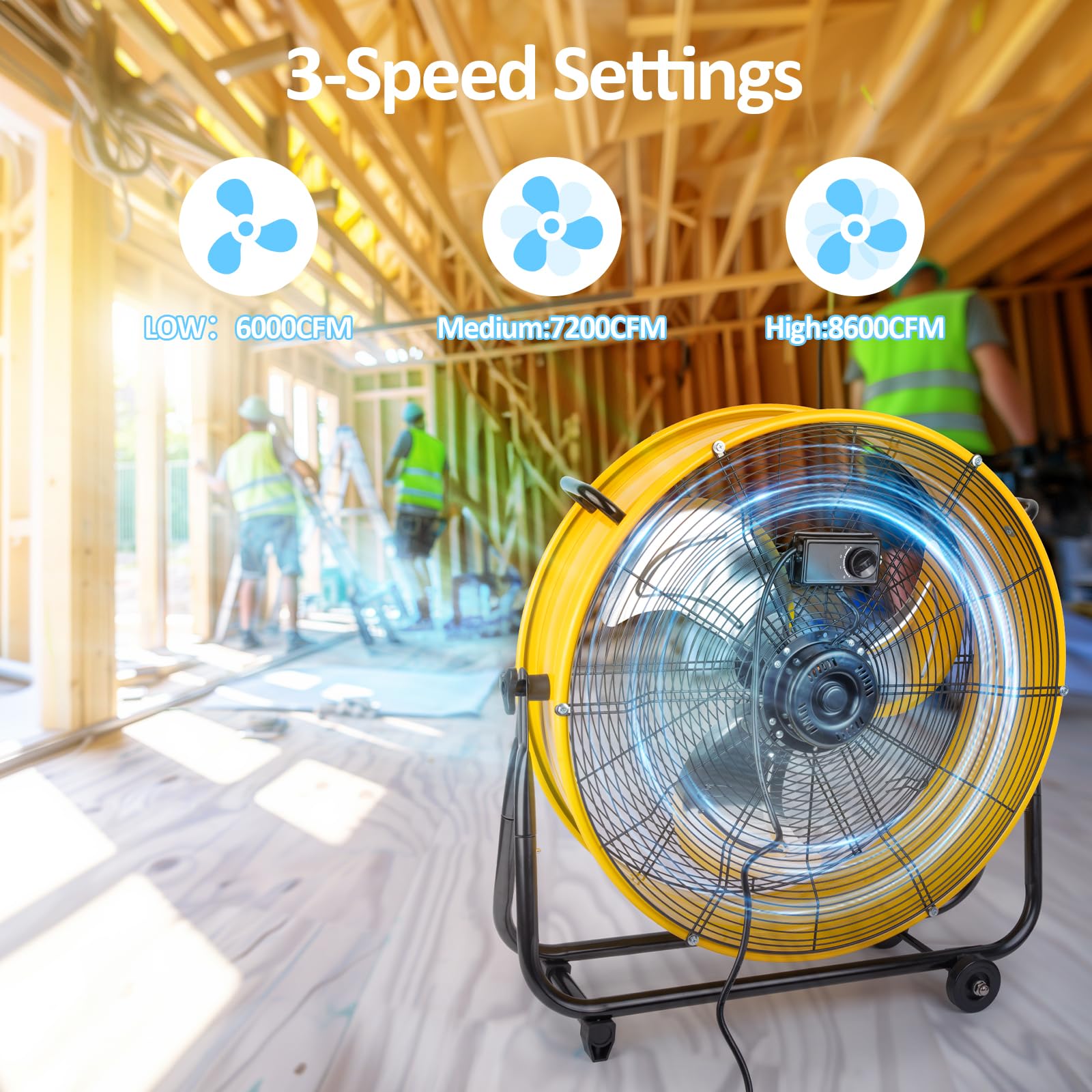 BEESTAR 24 Inch Industrial Drum Fan - High Velocity Heavy Duty Metal Fan 8800 CFM, 3 Speed Settings, 360° Tilt, 1/3 HP Motor - Large Cooling Fan for Garage, Warehouse, Greenhouse, Workshop, Basement & Commercial Use (24 INCH) - Perfect for Air Circulation, Ventilation & Cooling in Hot Environments
