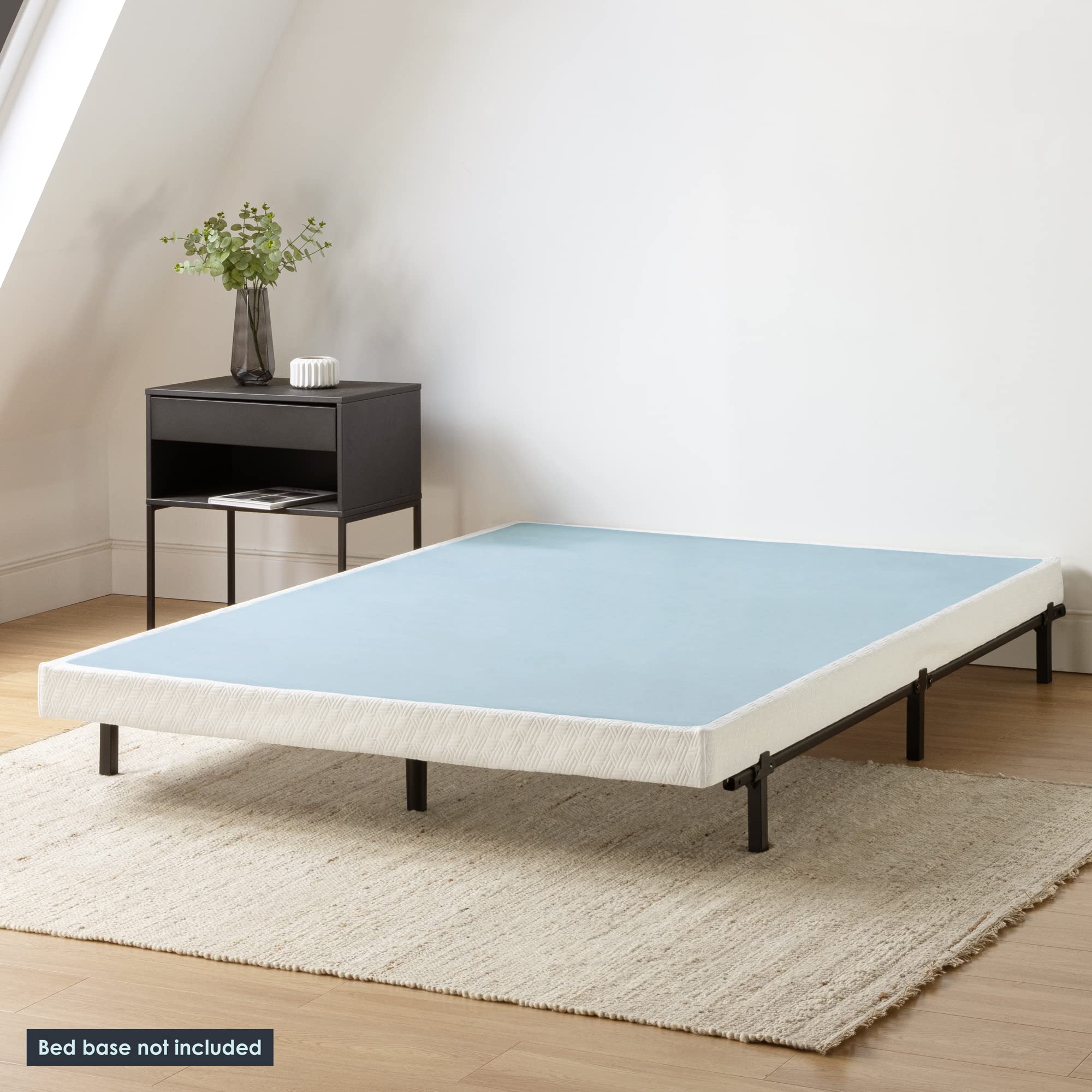 MELLOW 4 Inch Metal Box Spring Mattress Foundation with Wood Slats & Fabric Cover - King Size White Bed Frame for Enhanced Support & Comfort - Perfect for Master Bedrooms, Guest Rooms & Dormitories