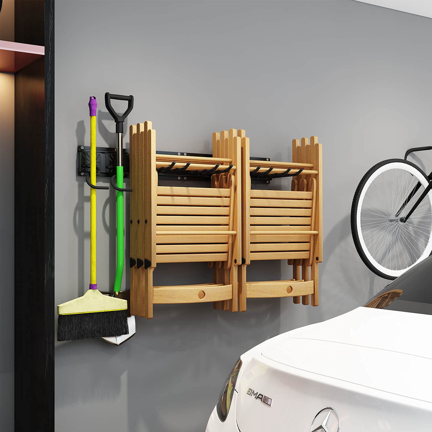 Godboat Garage Storage Wall Mount - 6 Hooks Heavy Duty Tool Organizer (32 Inch) for Yard Tools, Water Hose & Garden Equipment - 550lbs Max Load - Perfect for Garage Organization & Father's Day Gifts - Ideal for DIY Projects, Home Improvement & Outdoor Storage Solutions