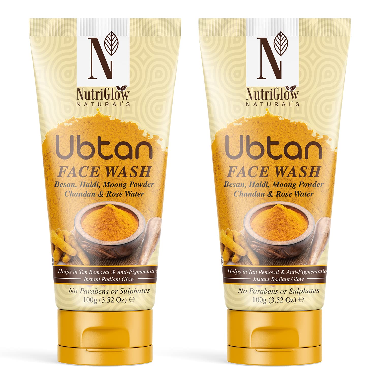 NutriGlow Natural Ubtan Face Wash with Turmeric, Sandalwood & Rose Water - 200g for All Skin Types | Gentle Cleansing, Brightening & Hydrating | Perfect for Daily Skincare Routine & Acne-Prone Skin