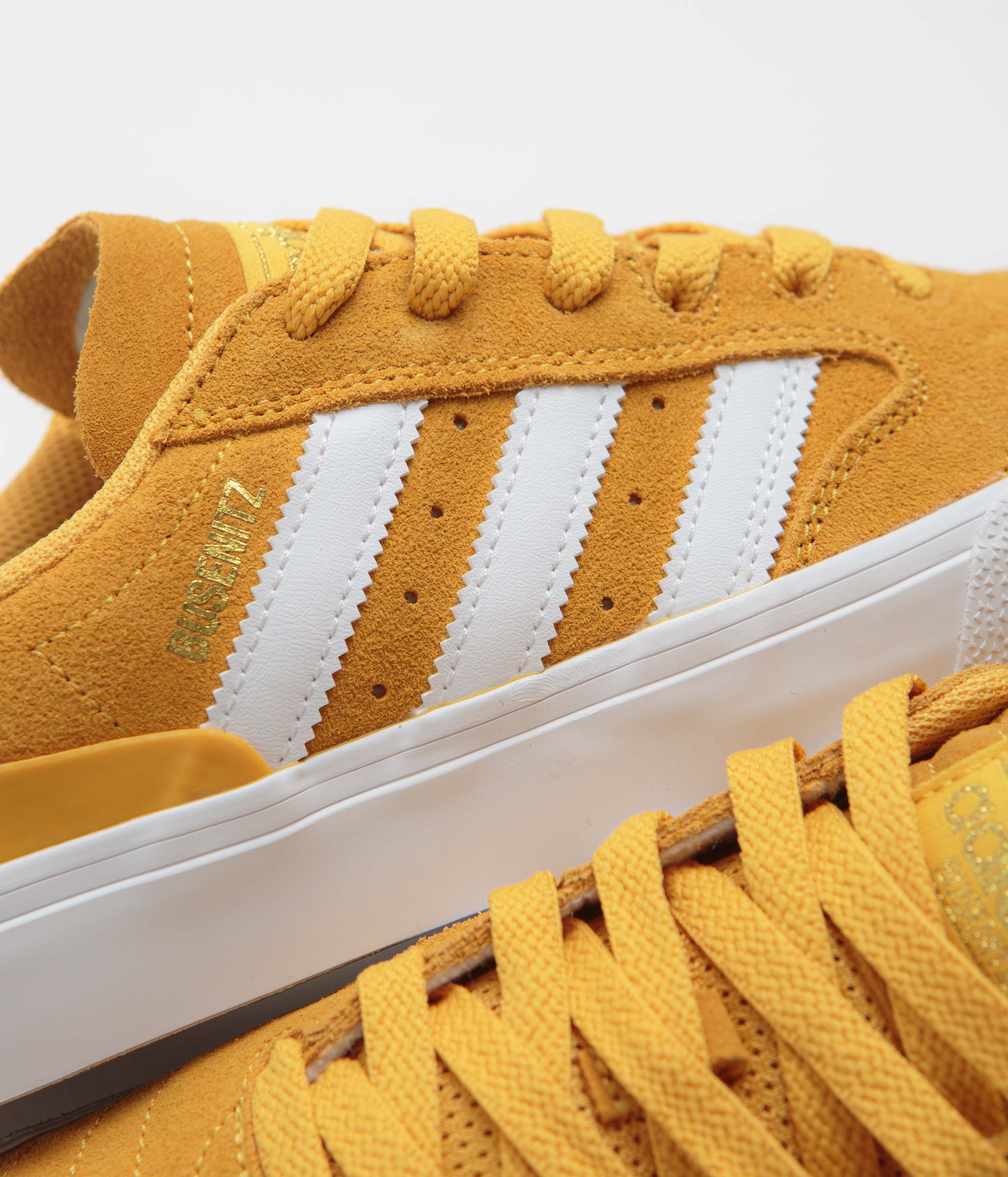 Adidas Busenitz Vulc II Skate Shoes - Preloved Yellow/FTWR White/Gold Metallic - Men's High-Performance Sneakers for Skateboarding & Streetwear Fashion
