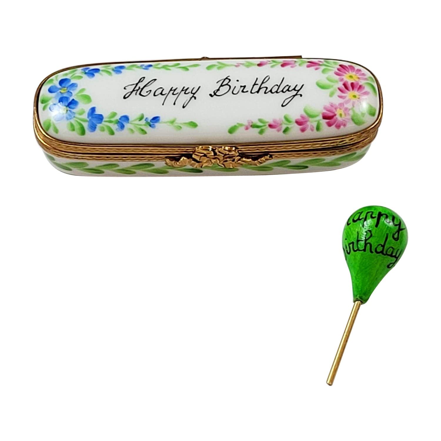 Rochard Oblong Happy Birthday Porcelain Box with Removable Balloon - Limoges Collectible Gift for Birthdays, Anniversaries & Special Occasions | Perfect for Cake Toppers, Party Decor & Keepsake Storage