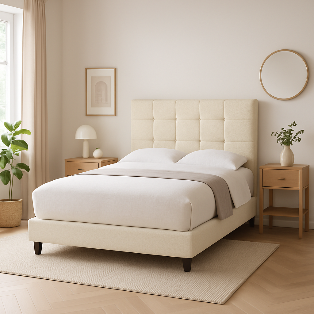 Ellie Queen Size Faux Leather Upholstered Bed Frame with Wooden Slats - Modern Platform Bed for Bedroom, Guest Room & Master Suite