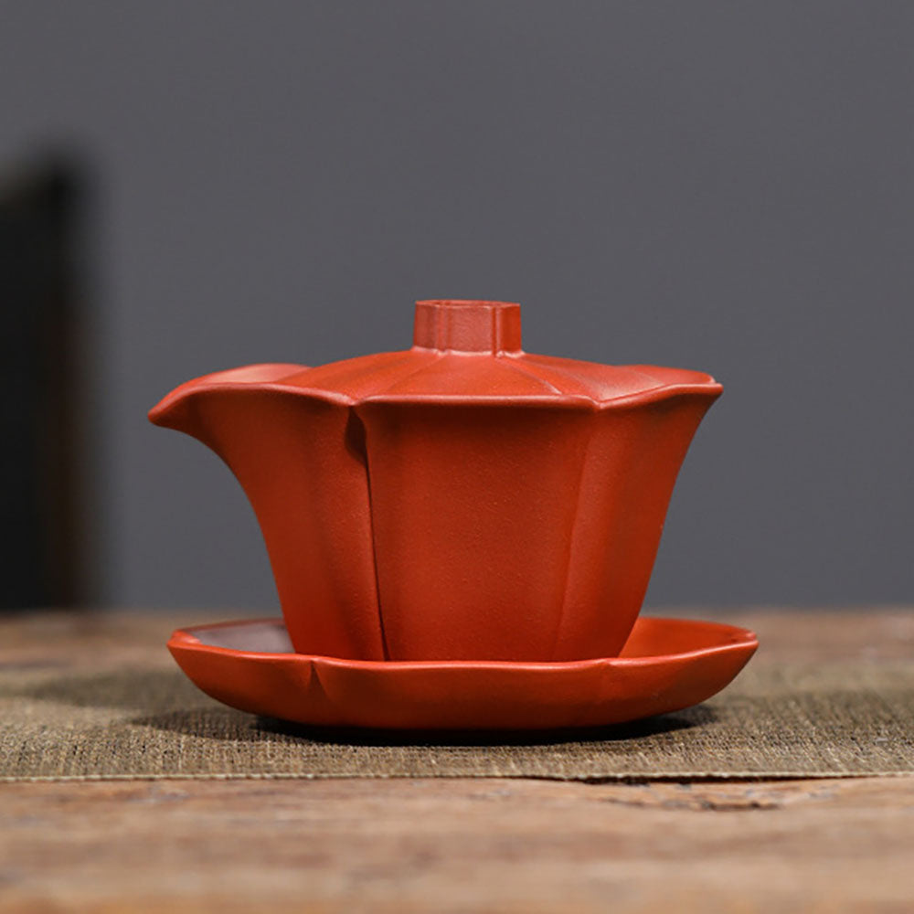 Premium Yixing Red Clay Lotus Gaiwan Teapot - Authentic Chinese Gongfu Tea Set for Brewing Oolong & Pu-erh Tea | Perfect for Tea Ceremonies & Home Tea Time