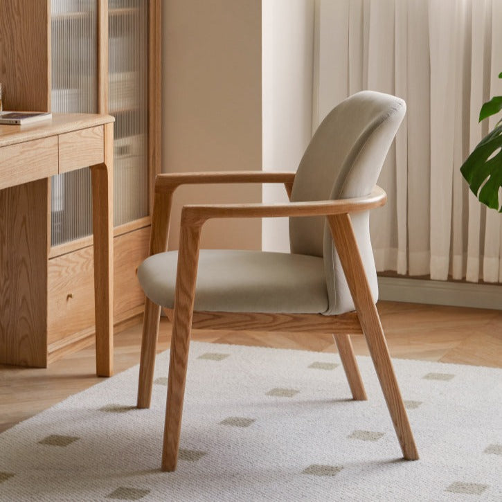 Premium Solid Oak & Ash Wood Chair with Organic Leather Upholstery - Ergonomic Office & Living Room Furniture for Home & Workspace