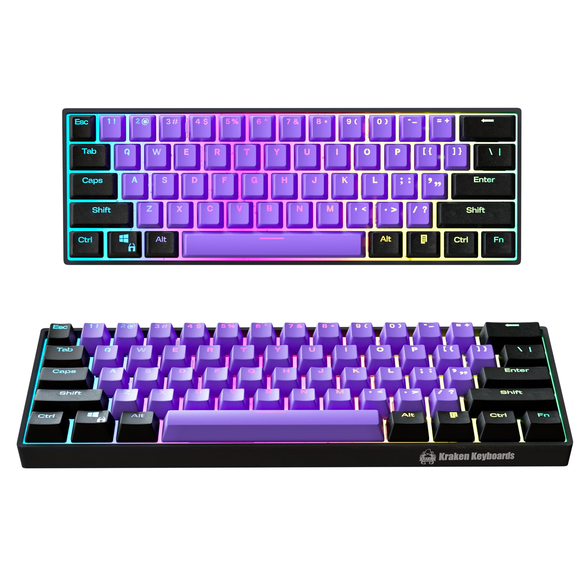 KRAKEN KEYBOARDS Pro 60% Mechanical Gaming Keyboard - Hot Swappable Black & Purple Design - Compatible with PC, Xbox, PlayStation & MAC (Black Lotus | Silver Switches) - Perfect for Esports, Streaming & Office Work
