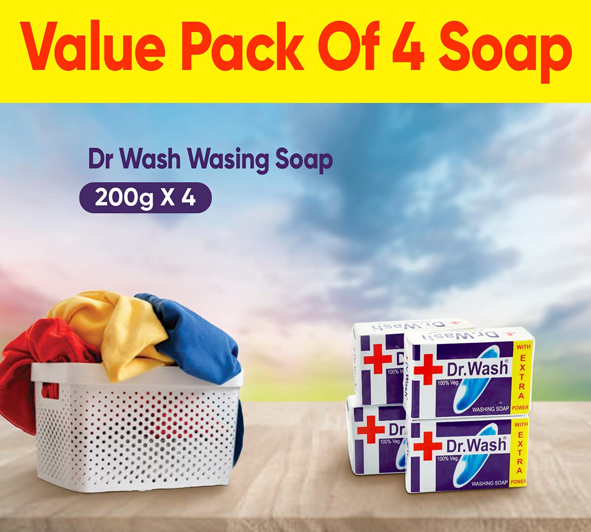 Dr.Wash Natural Handmade Soap Bar 200g (4 Pack) - Gentle Cleansing for Sensitive Skin, Perfect for Travel & Daily Use