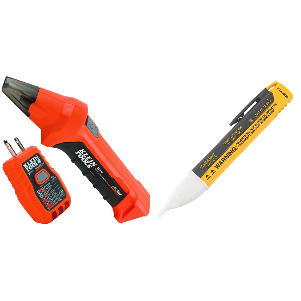 Klein Tools ET310 AC Circuit Breaker Finder with GFCI Outlet Tester & Fluke 1AC-A1-II Non-Contact Voltage Detector - Essential Electrical Testing Kit for Home Safety, DIY Repairs, and Professional Electricians