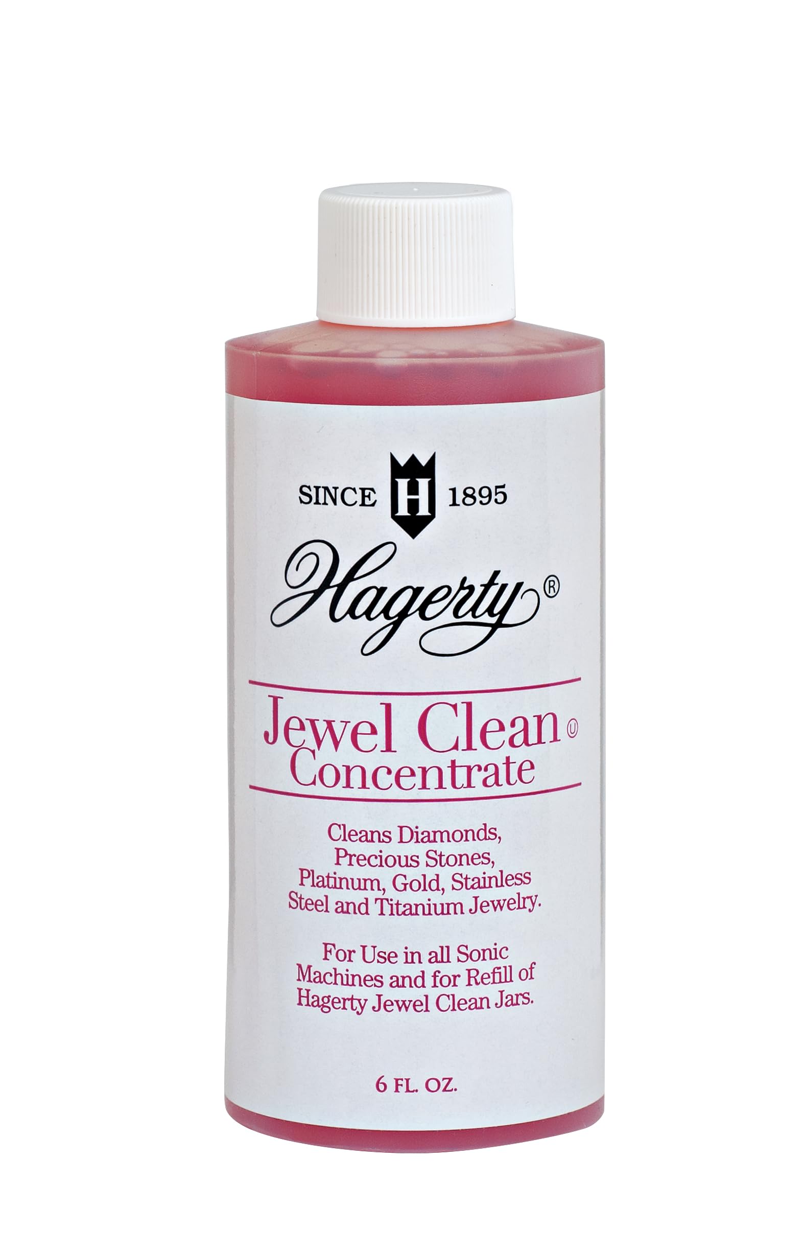 Hagerty Jewel Clean Concentrate - Ultrasonic Jewelry Cleaner Solution for Gold, Silver & Diamonds | Safe for All Ultrasonic Machines | 6 Fl Oz Bottle | Perfect for Rings, Necklaces, Watches & Fine Jewelry Cleaning