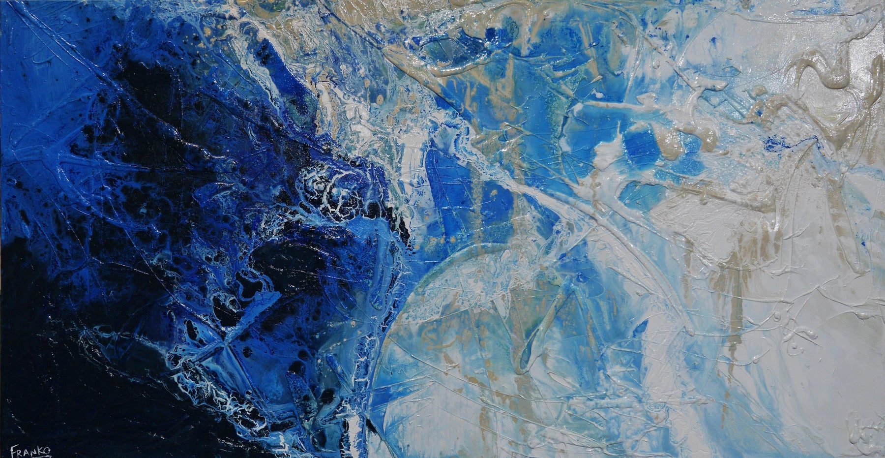 Blu Atoll 190cm x 100cm White Blue Textured Abstract Canvas Art - Modern Wall Decor for Living Room, Bedroom & Office
