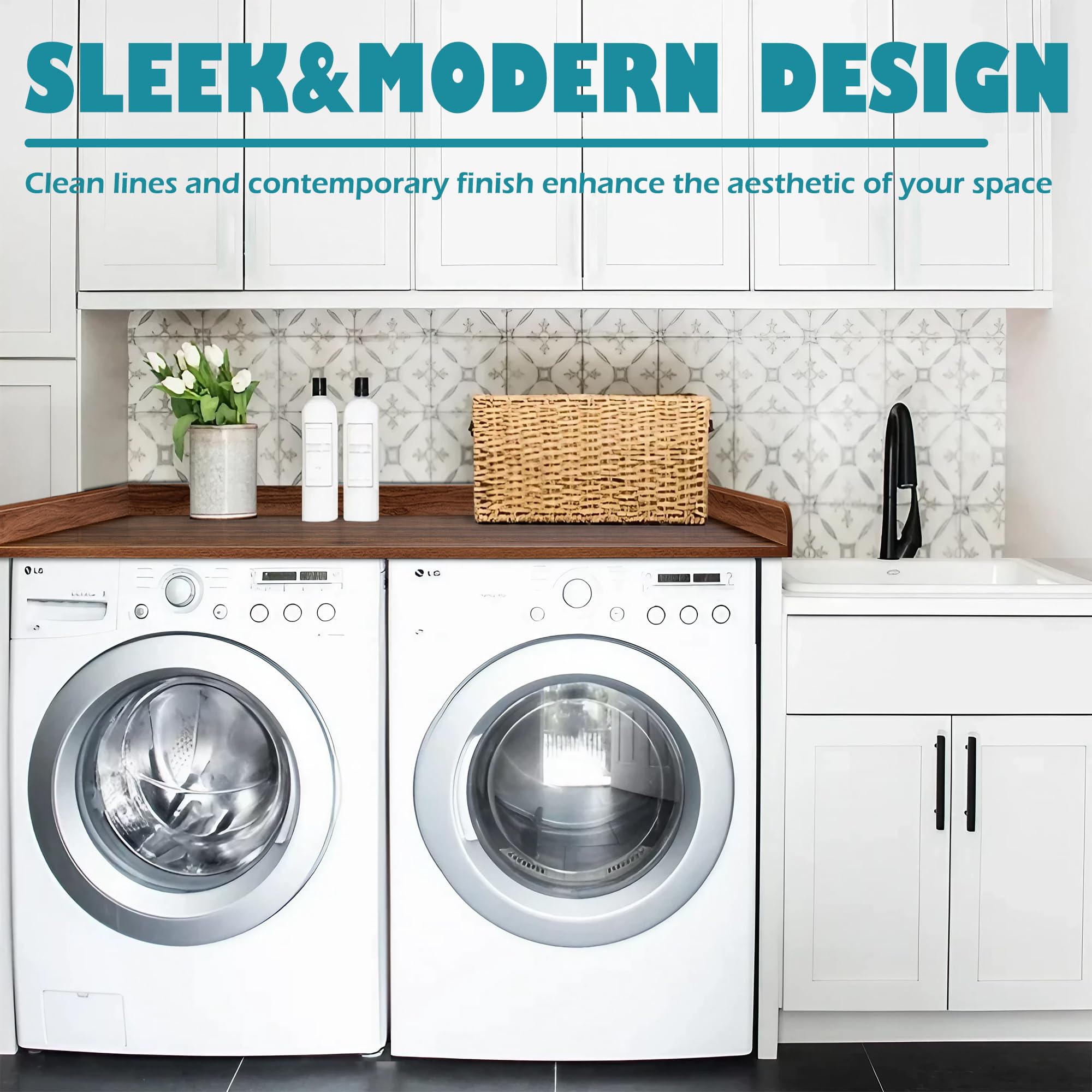 Royxen Solid Wood Laundry Countertop for Front-Load Washer & Dryer - Durable Walnut Finish - Extra Storage Space for Laundry Room Organization - Perfect for Small Spaces & Apartment Living