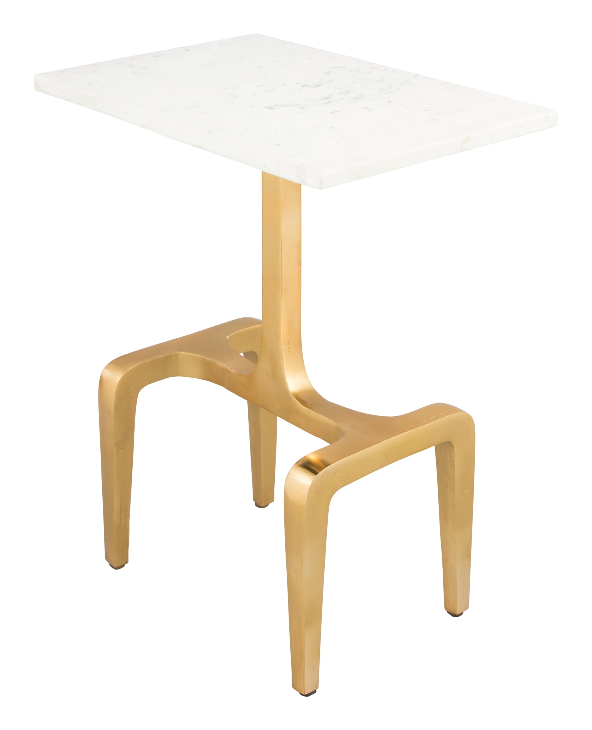 Zuo Clement Marble Side Table - White & Gold Accent End Table for Living Room, Bedroom & Office Decor | Modern Luxury Nightstand with Marble Top & Gold Metal Base