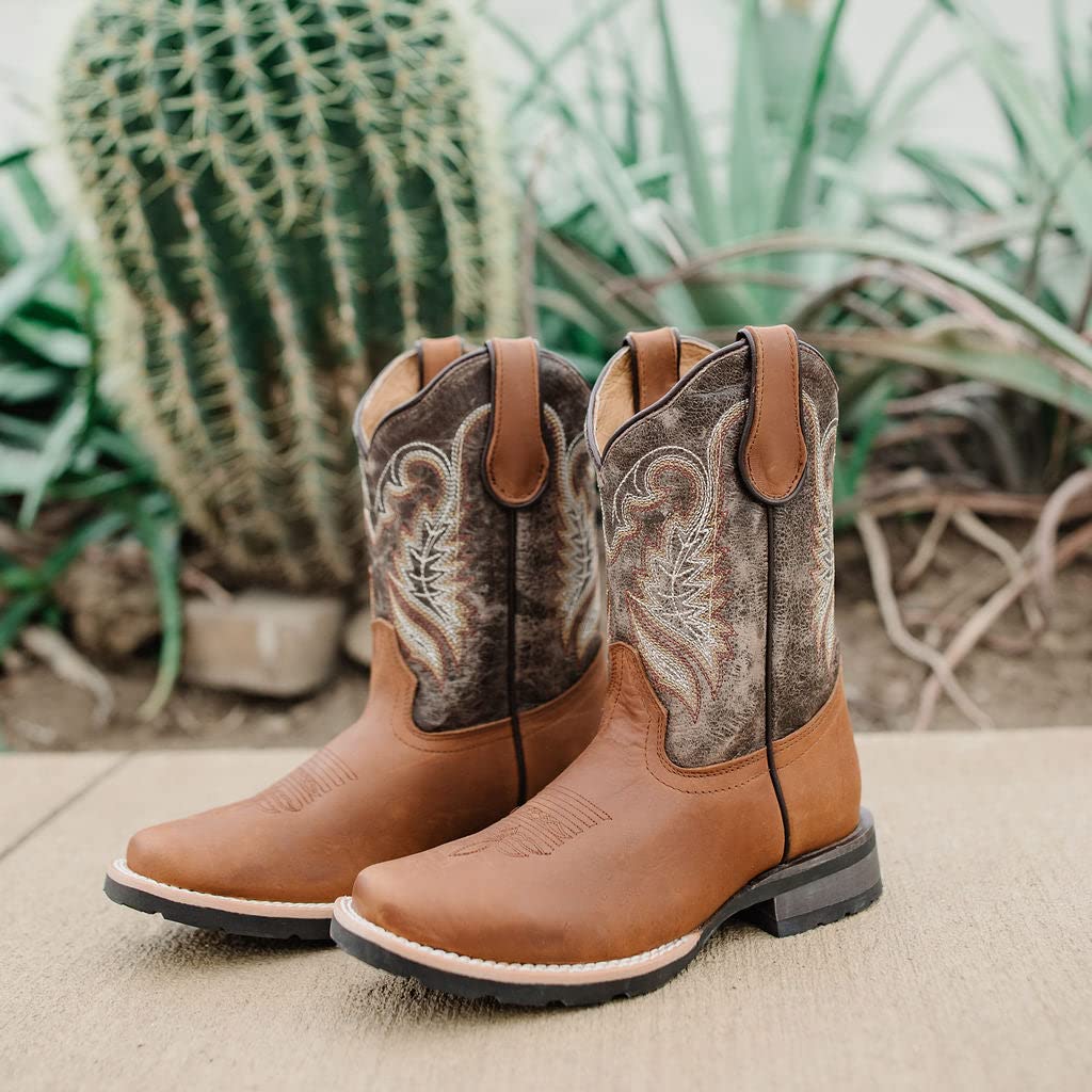Genuine Leather Kids Cowboy Boots - Square Toe Western Boots for Toddlers (K4003, Miel) | Perfect for Rodeo, Country Dance & Outdoor Play