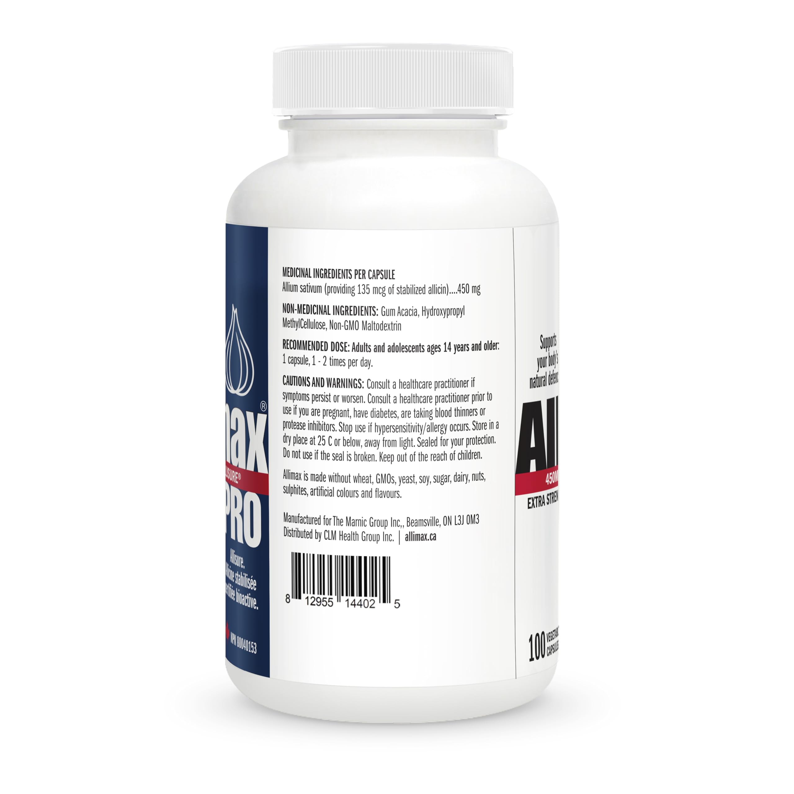 Allimax Pro 450mg 100 Vegicaps - Premium Allicin Garlic Supplement for Immune Support | Stabilized Allicin from Organic Spanish Garlic | Professional Strength Formula for Daily Wellness & Immune Boost