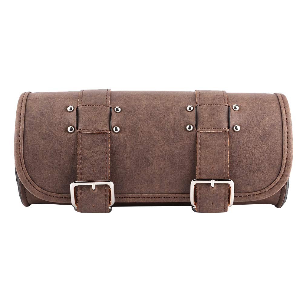 KIMISS Motorcycle Tool Bag - Brown PU Saddlebag for Riding Gear Storage