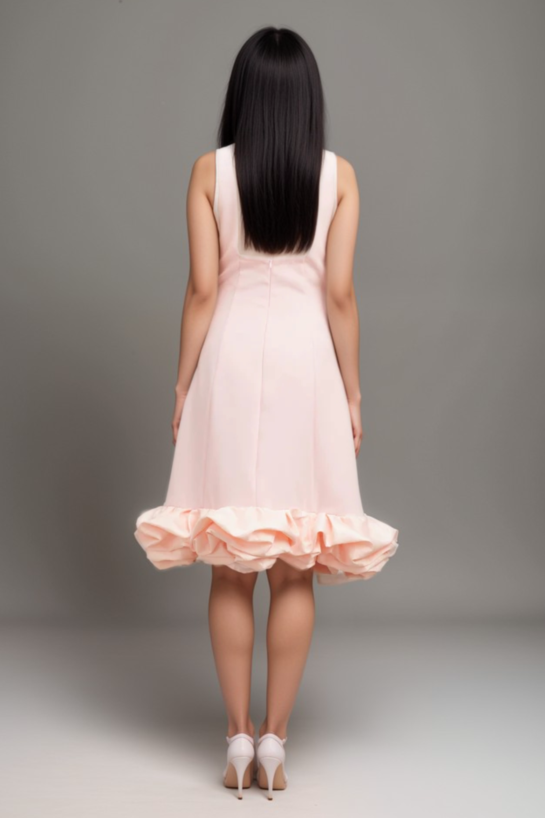 Charlène Pink Ruffled Sleeveless Midi Dress for Women - Elegant Summer Cocktail Party & Wedding Guest Outfit