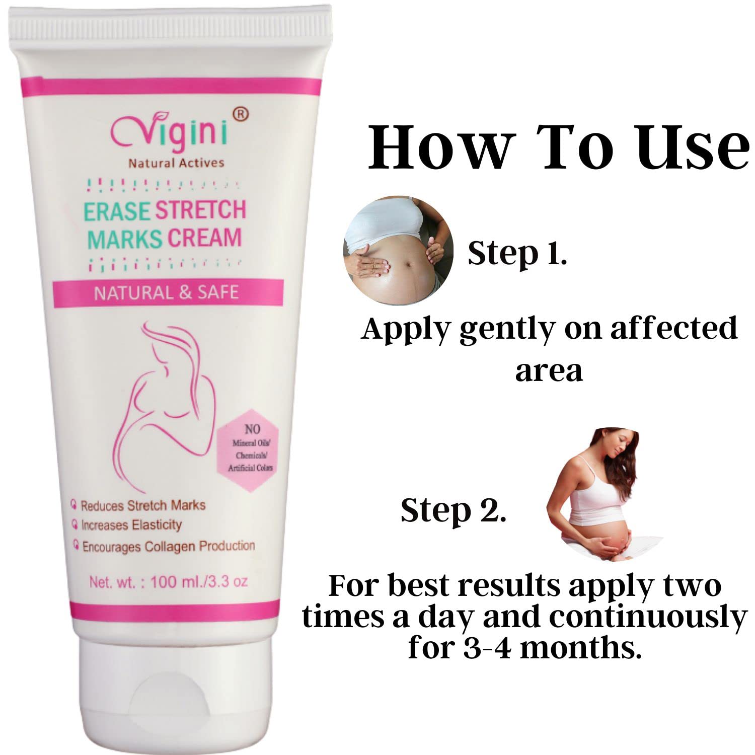 Vigini 100% Natural Organic Stretch Mark & Scar Removal Cream - Bio Oil for Pregnancy, Postpartum Care - Fades Hyperpigmentation & Cellulite - Improves Uneven Skin Tone - 100ml - Perfect for Daily Skincare Routine & Post-Surgery Recovery