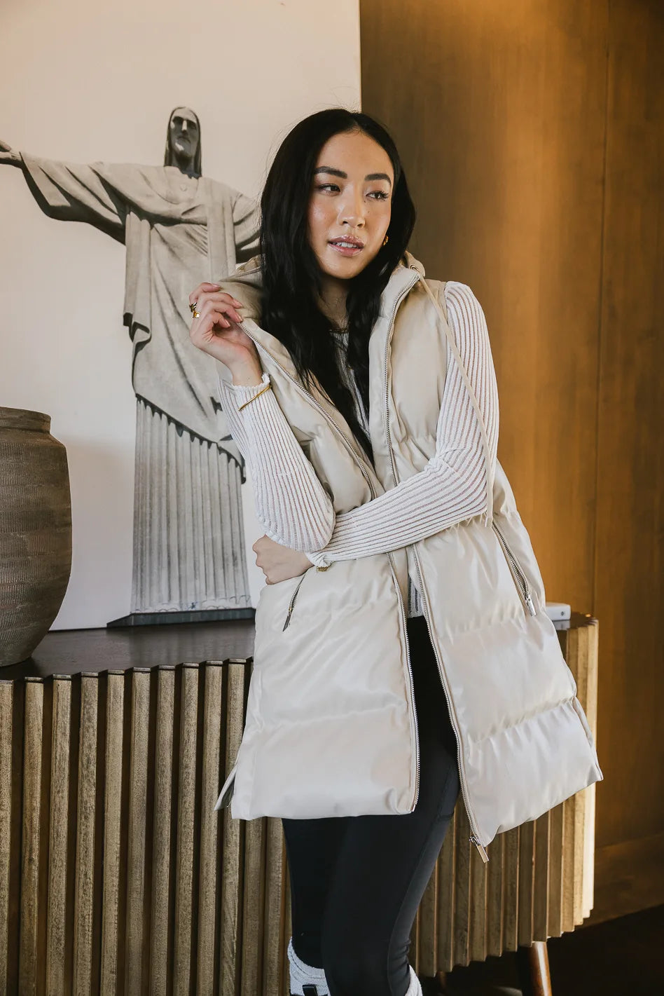 Layla Women's Cream Puffer Vest - Lightweight Warm Winter Jacket for Outdoor Activities & Casual Wear | FINAL SALE