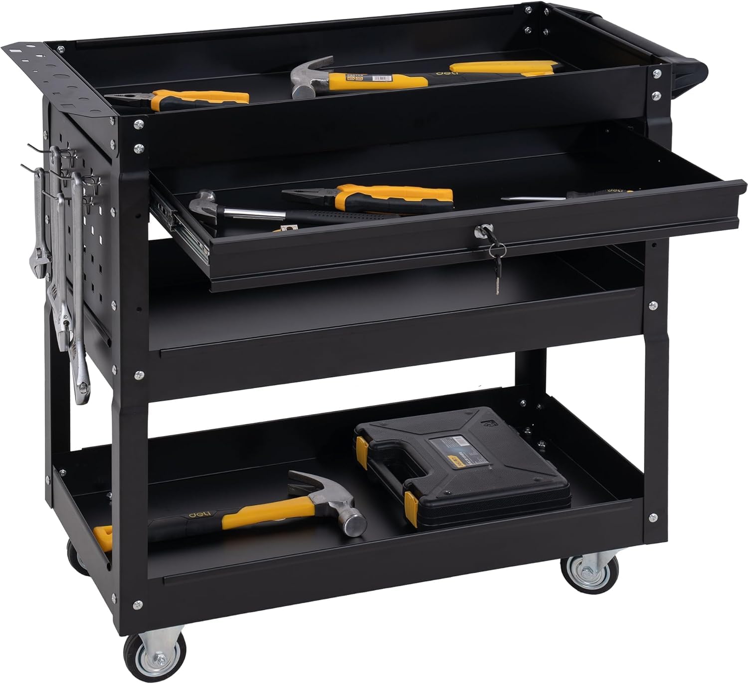 Heavy Duty 3-Tier Rolling Tool Chest with Wheels - 330 LBS Capacity Industrial Utility Cart with Locking Drawers for Garage, Warehouse & Auto Repair | Perfect for Mechanics, Contractors & DIY Projects