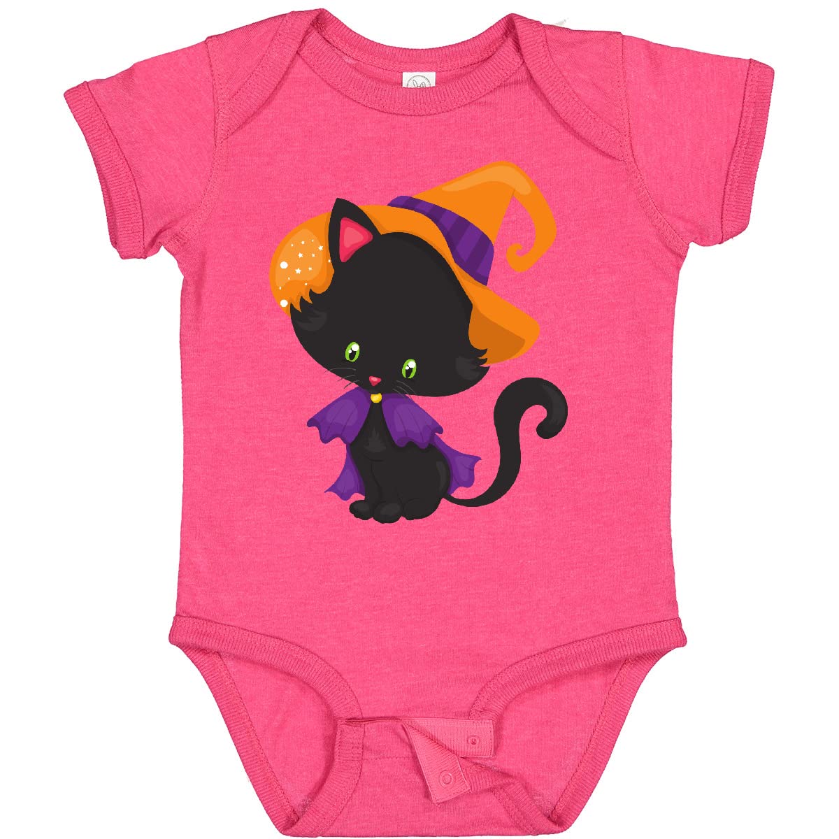 Inktastic Halloween Cat Baby Bodysuit - Cute Black Cat with Witch Hat Outfit for Infants | Perfect for Halloween Parties & Photo Shoots