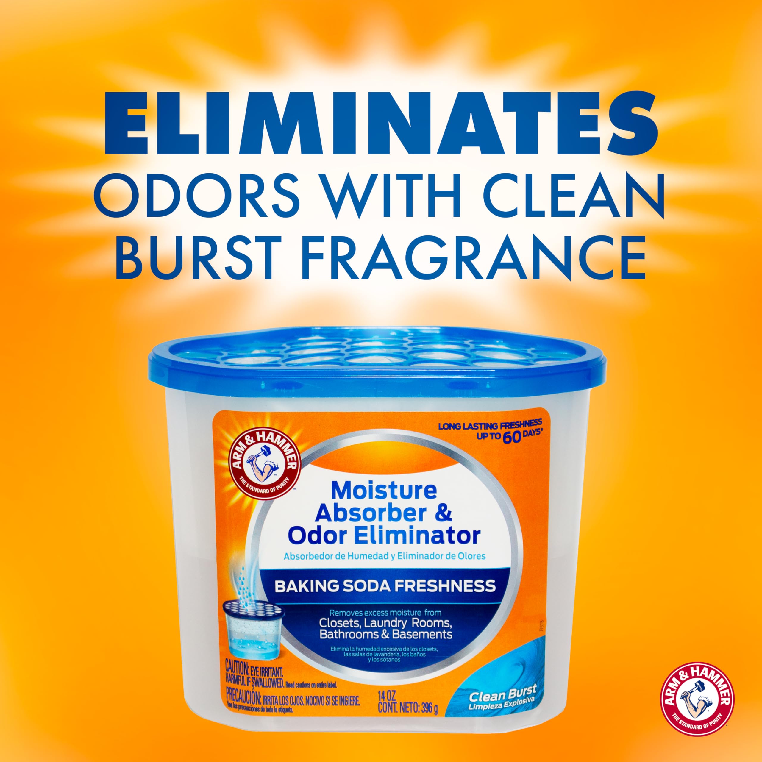 Arm & Hammer Clean Burst Moisture Absorber & Odor Eliminator Tubs - 14oz (3 Pack) - Absorbs Excess Moisture, Neutralizes Musty Odors - Ideal for Closets, Basements, Bathrooms & Laundry Rooms - White