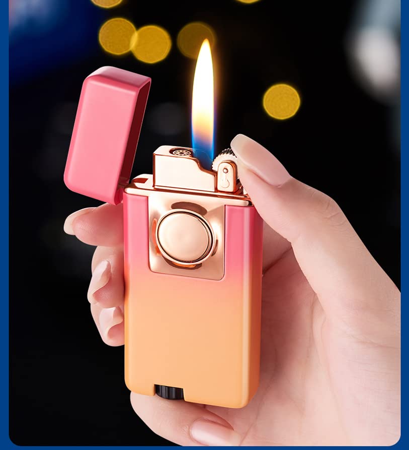 Jet Torch Lighter Dual Flame Butane Refillable - Soft & Torch Flame 2-in-1 Cigar Lighter for Cigars, Cigarettes & Pipes - Perfect Gift (Pink-Yellow) - Ideal for Outdoor Camping, BBQ & Home Use