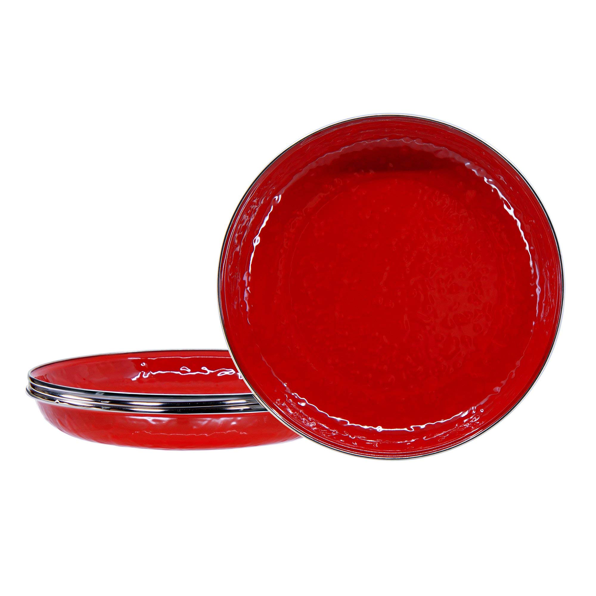 Golden Rabbit Enamelware Pasta Plates - Set of 4 (10 Inch, Solid Red) for Italian Dining, Picnics & Farmhouse Kitchen Decor