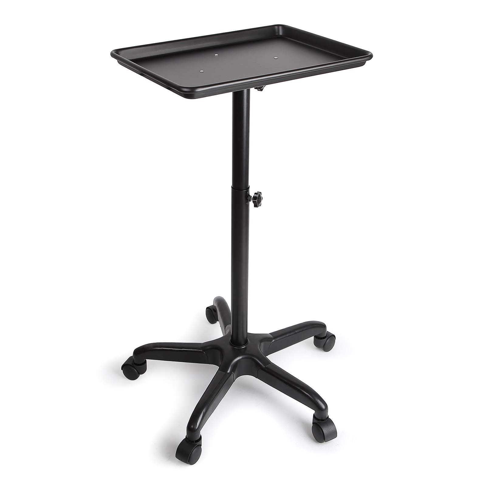 Adjustable Height Aluminum Salon Tray & Rolling Station - Black Salon Tray for Hair Styling, Dressing, and Car Use - Professional Hairdressing Tray with Wheels for Salon & Mobile Stylists